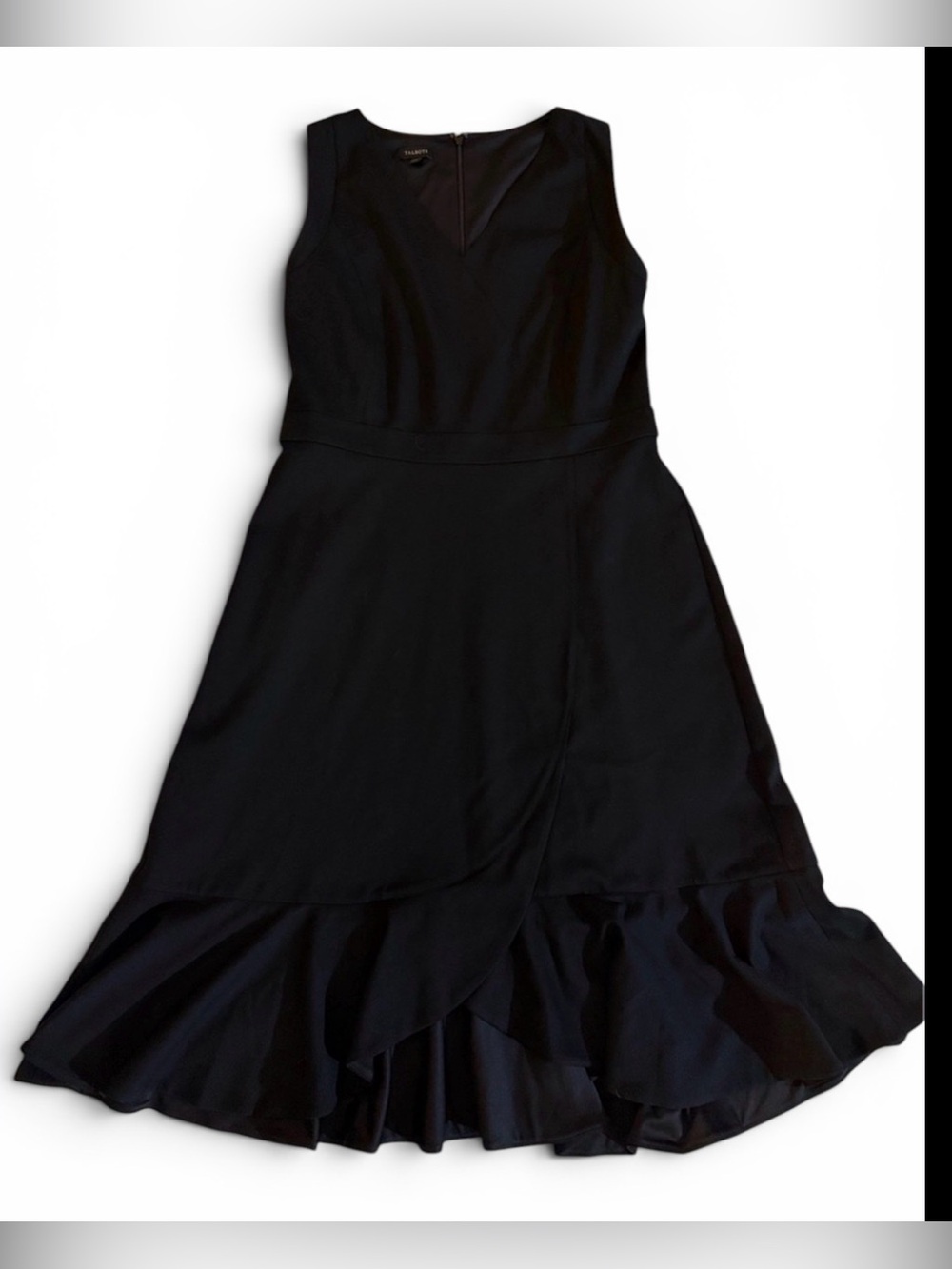 Talbots Black Sleeveless Midi Dress with Ruffle Hem 10
